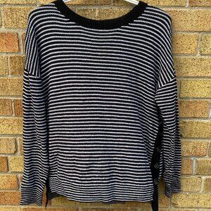 Vintage Lord & Taylor Wool Blend Striped Sweater Small White Black